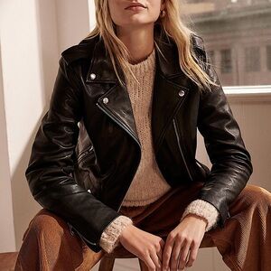 The Kooples Lambskin Leather Lace Up Sides Biker Moto Leather Jacket - NWT!